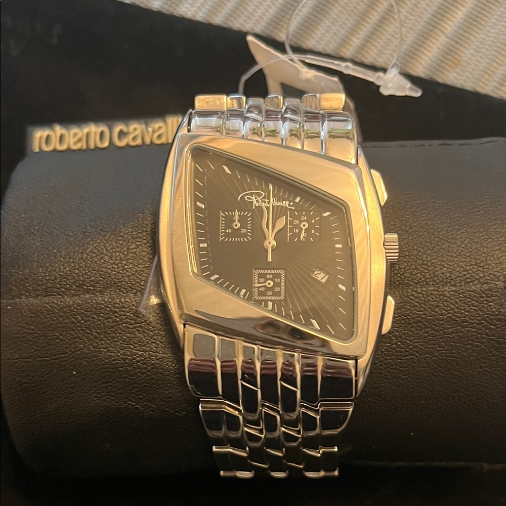 Roberto Cavalli Silver Stainless Steel Black Dial Men’s Watch